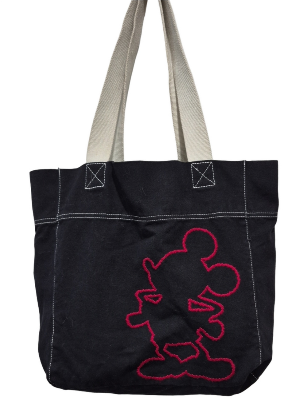 Official Disney Parks Black Canvas Mickey Mouse Embroidered Tote Bag
